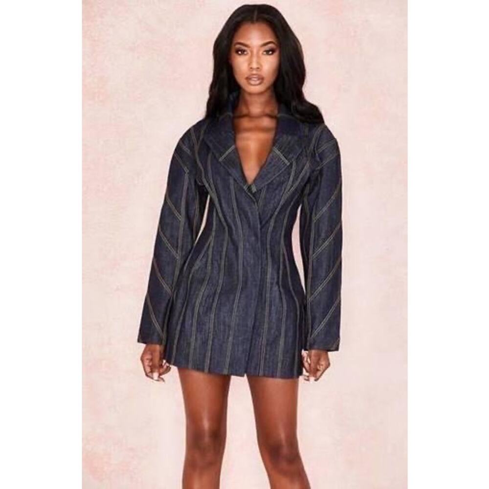 House of CB Dark Denim Etienne Jacket Mini Dress Blue Size XS NWT - Picture 2 of 6